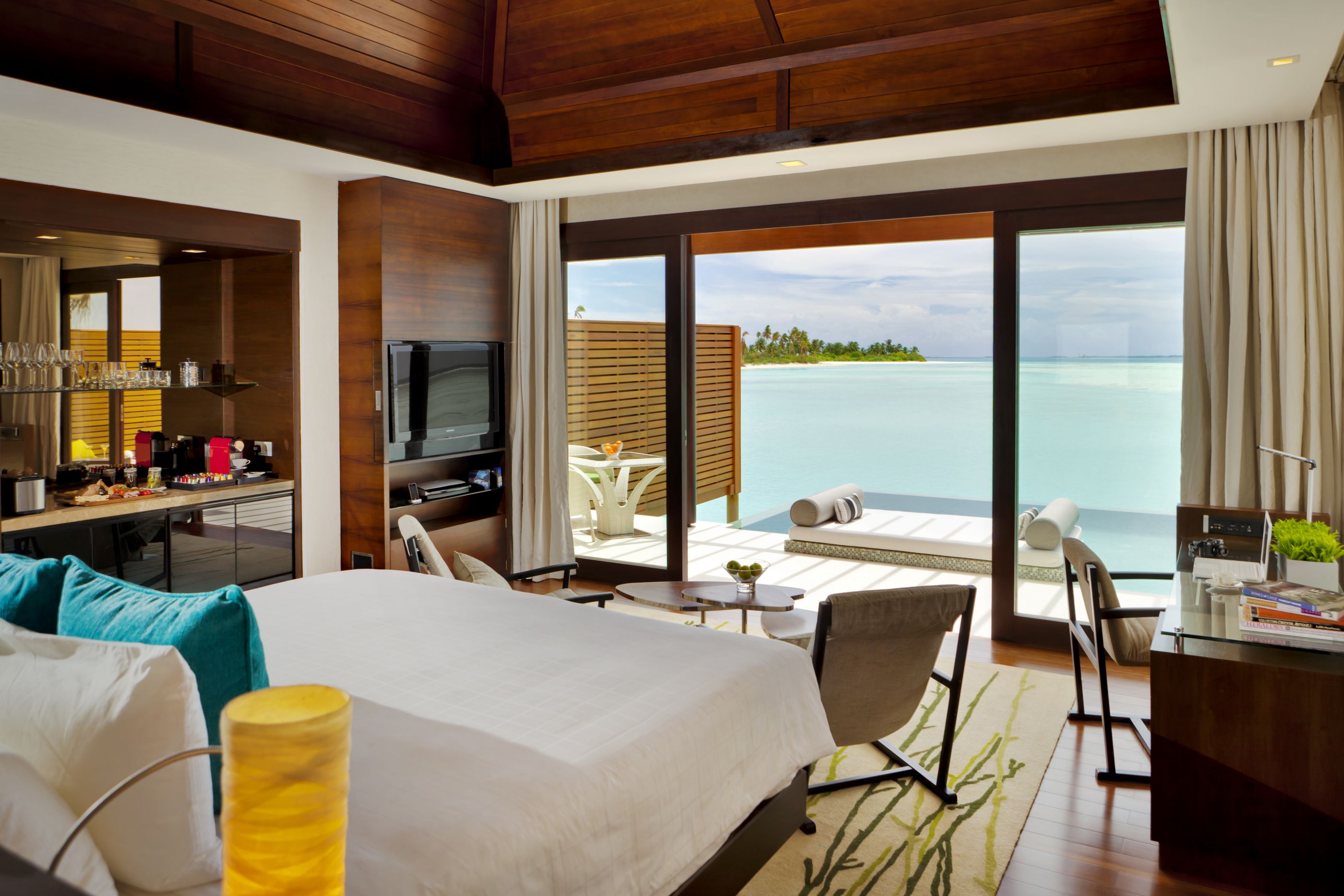 Double bedroom of a Water Studio at Niyama, Maldives