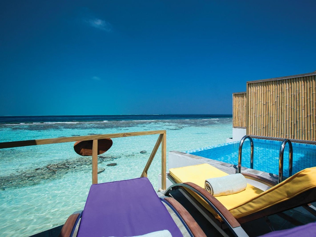 Terrace of water villa at Oblu By Atmosphere at Helengeli Maldives
