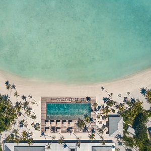 Aerial view of the pool at Patina Maldives, Fari Islands