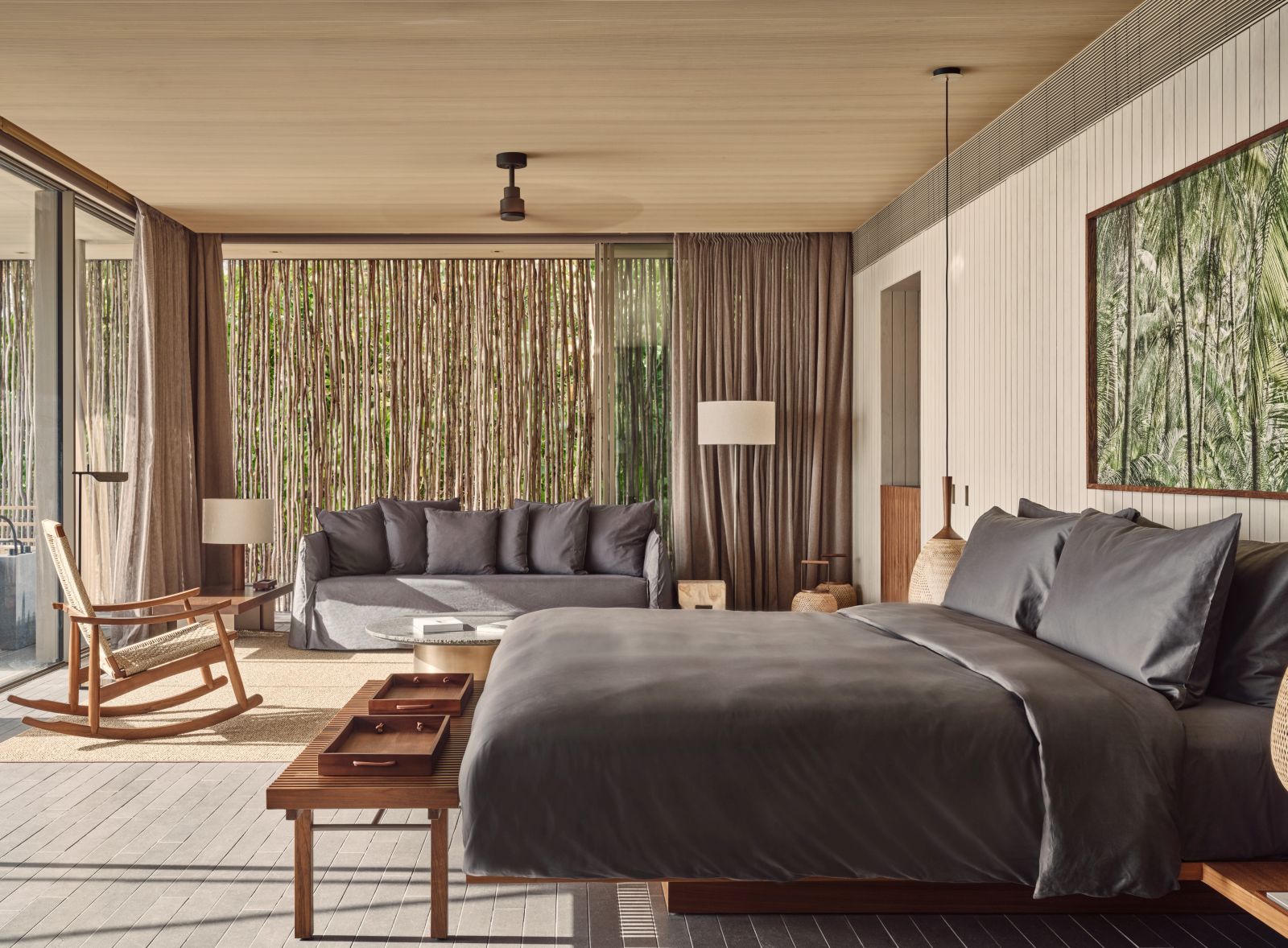 Double bedroom of a beach villa at luxury resort Patina in the Maldives