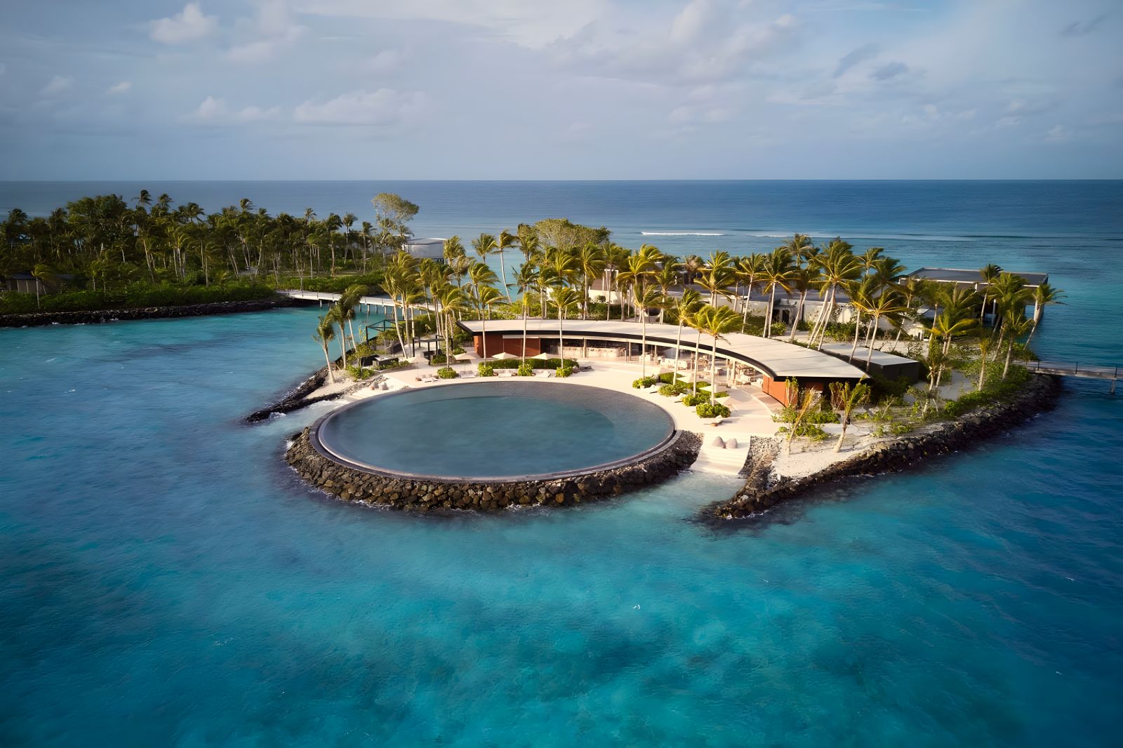 Aerial view with swimming pool of Ritz Carlton Maldives