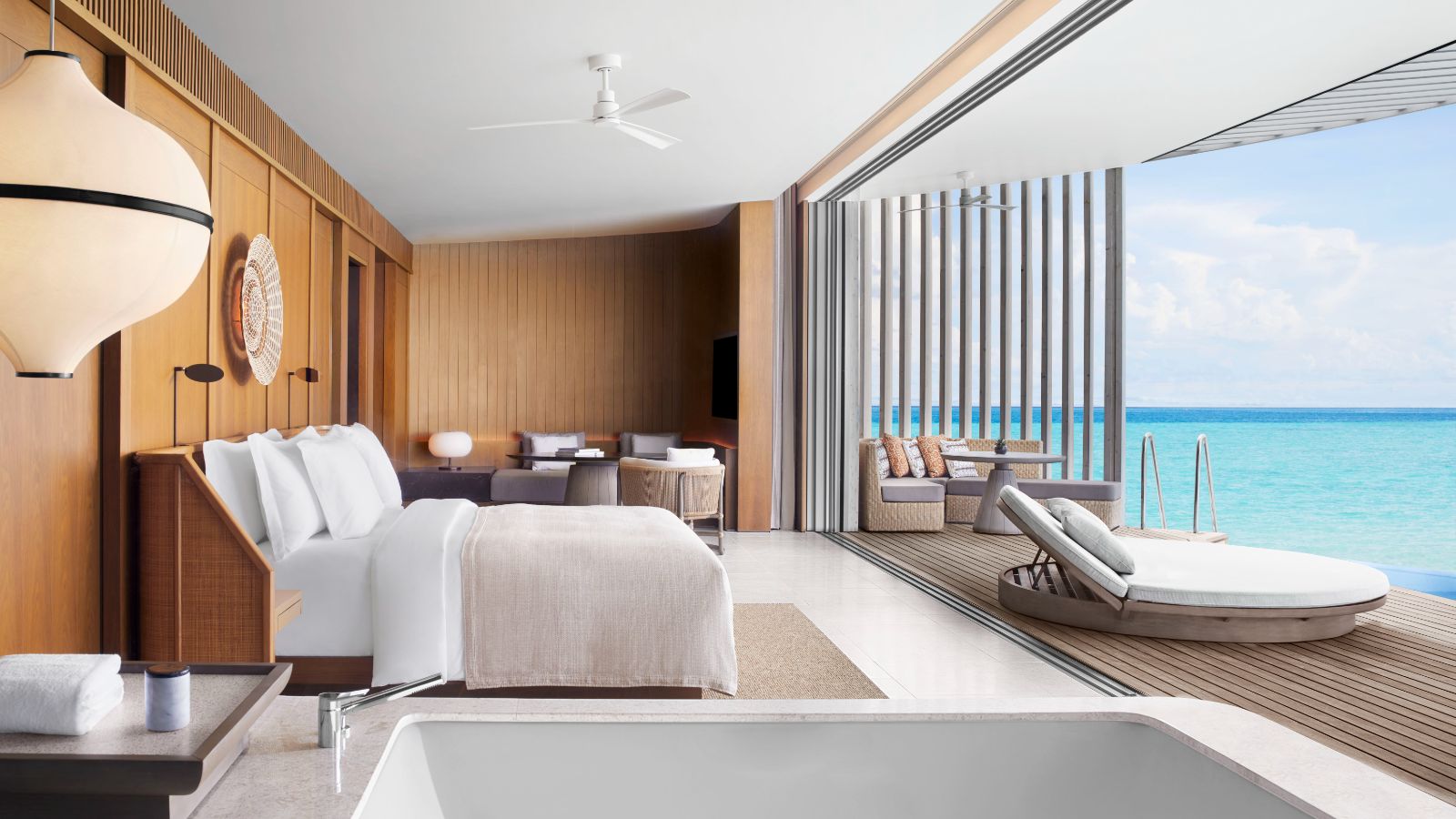 Ocean pool villa bedroom at Ritz Carlton Maldives