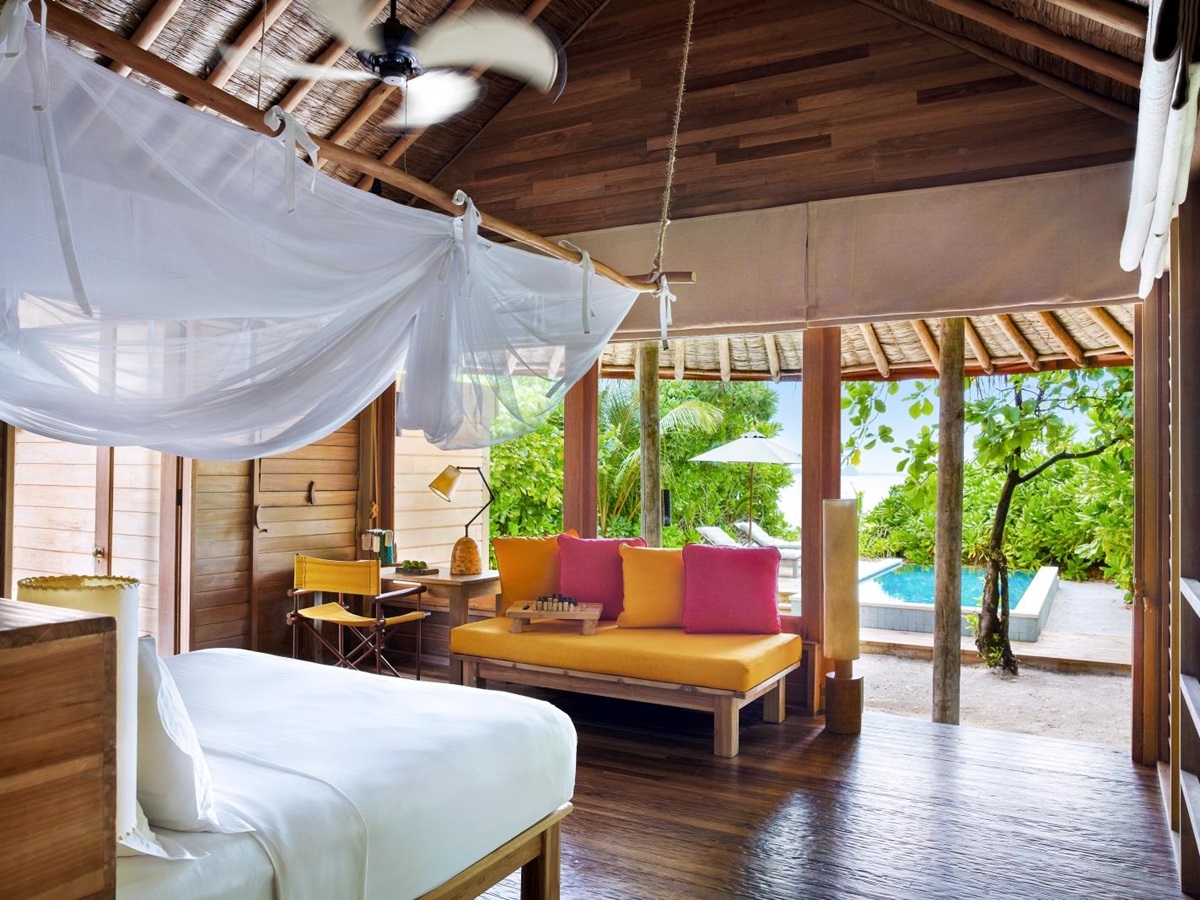 Bedroom at Ocean Beach Villa at Six Senses Laamu