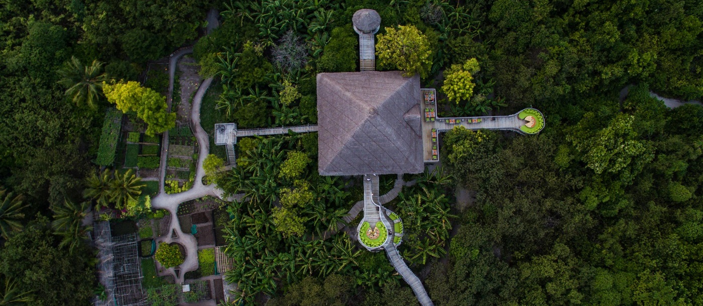 Aerial shot of the garden of Soneva Fushi, Maldives