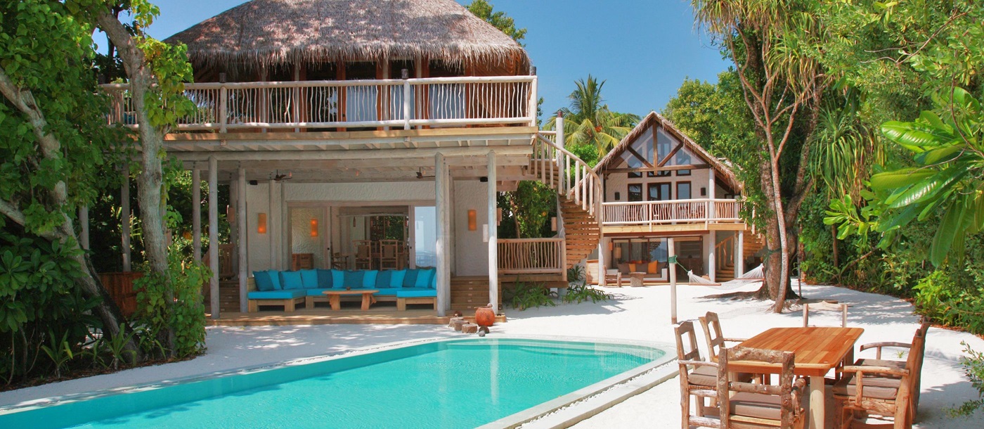 A suite with swimming pool at Soneva Fushi, Maldives