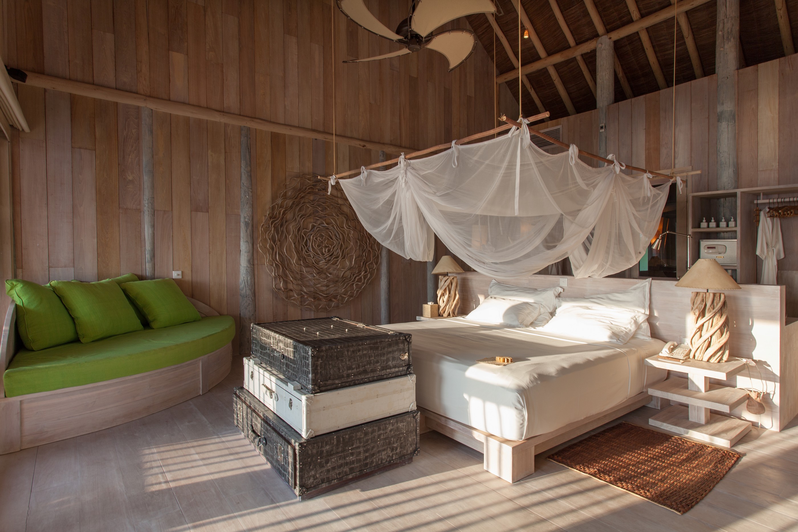 Double bedroom of Villa One at Soneva Fushi, Maldives