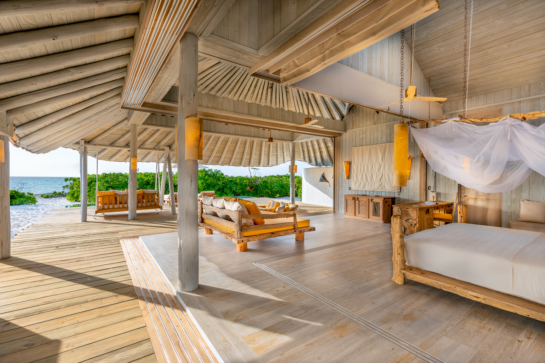 Bedroom inside a Beach Hideaway villa at Soneva Secret 2024 in the Maldives