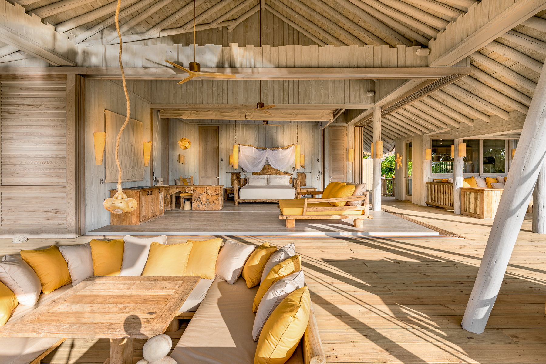 Guest lounge in a Beach Hideaway villa at Soneva Secret 2024 in the Maldives