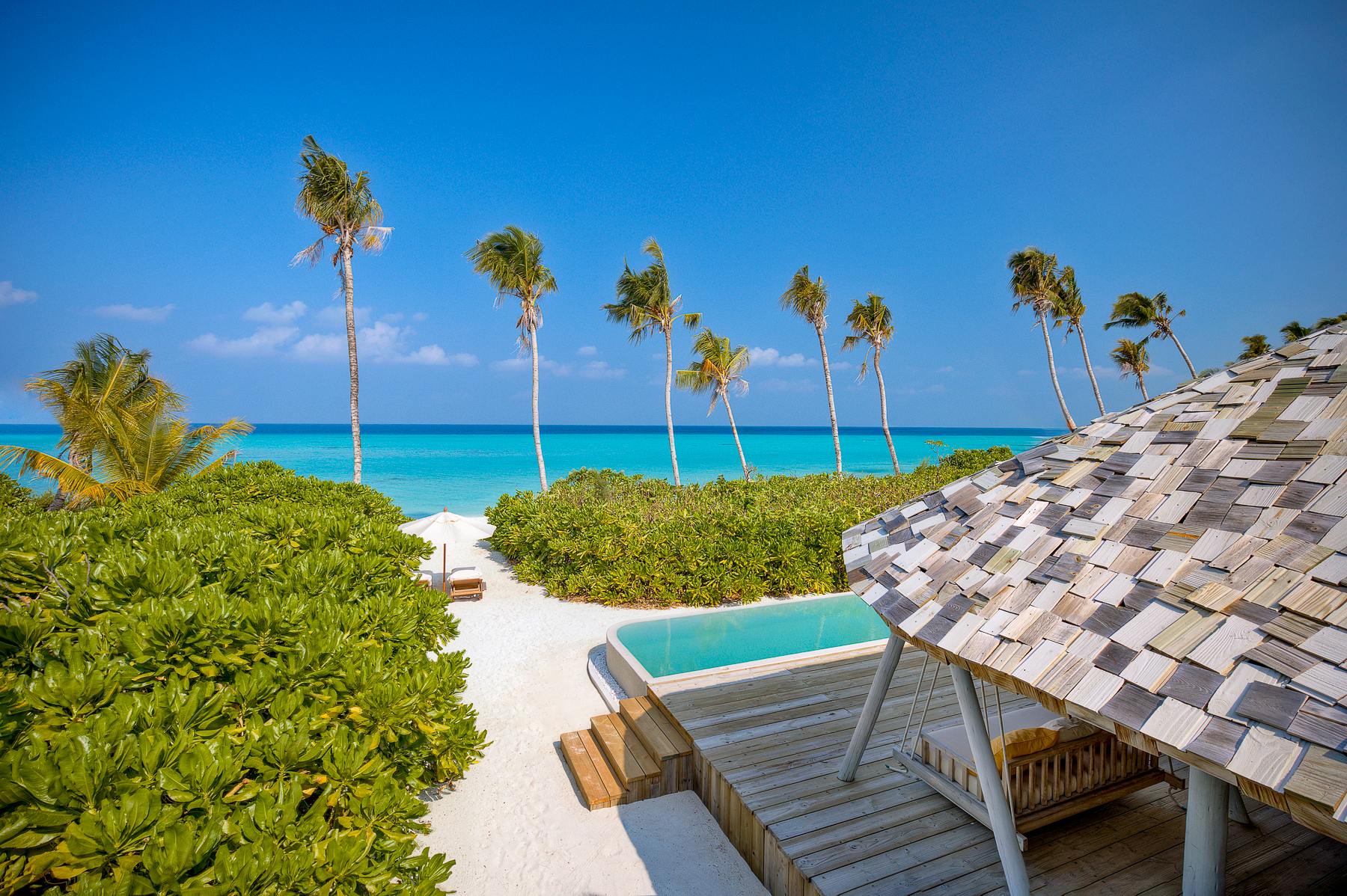 Beachfront Villa pool and private beach at Soneva Secret 2024 in the Maldives