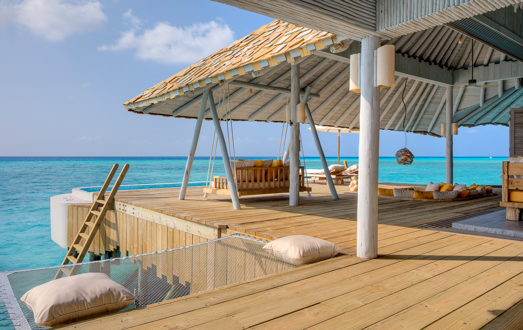 An overwater villa terrace at Soneva Secret 2024 in the Maldives