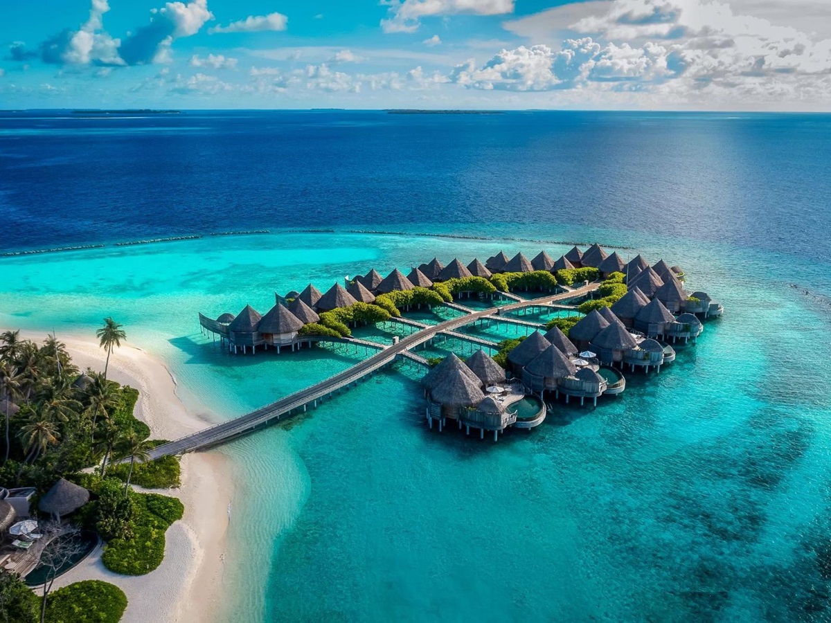 Aerial view of the Nautilus luxury private island resort in the Maldives