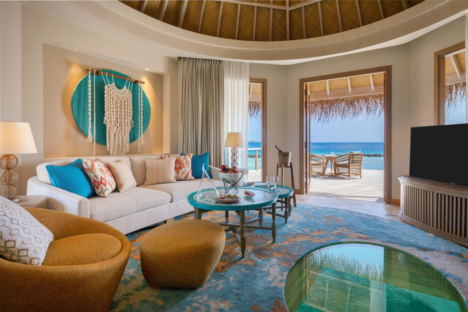 Living Room of an Ocean House at luxury resort The Nautilus in the Maldives 