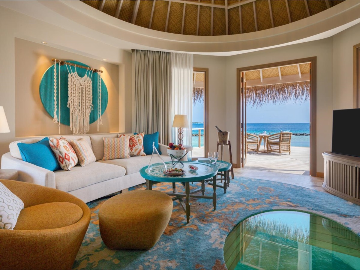 Living Room of an Ocean House at luxury resort The Nautilus in the Maldives