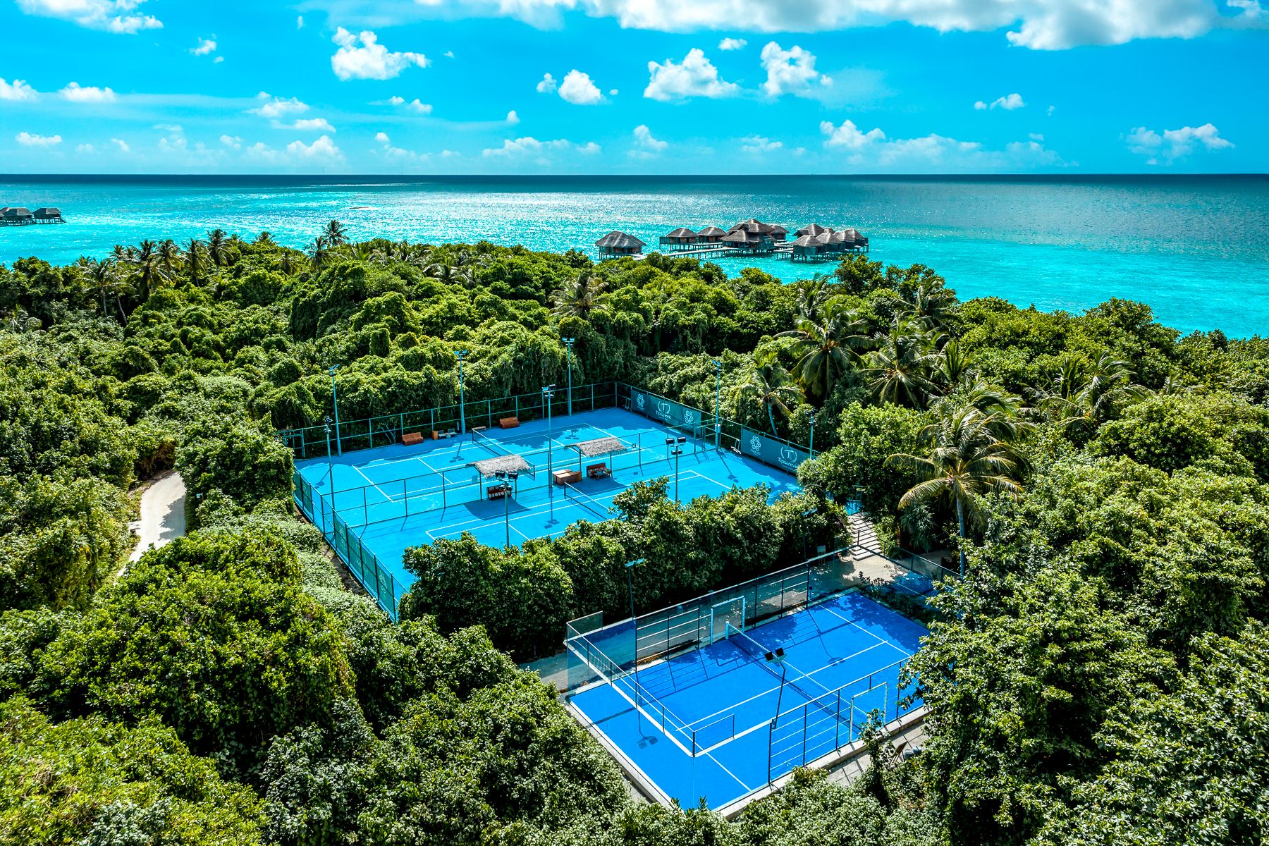 Aerial view of the padel courts at Vakkaru Maldives