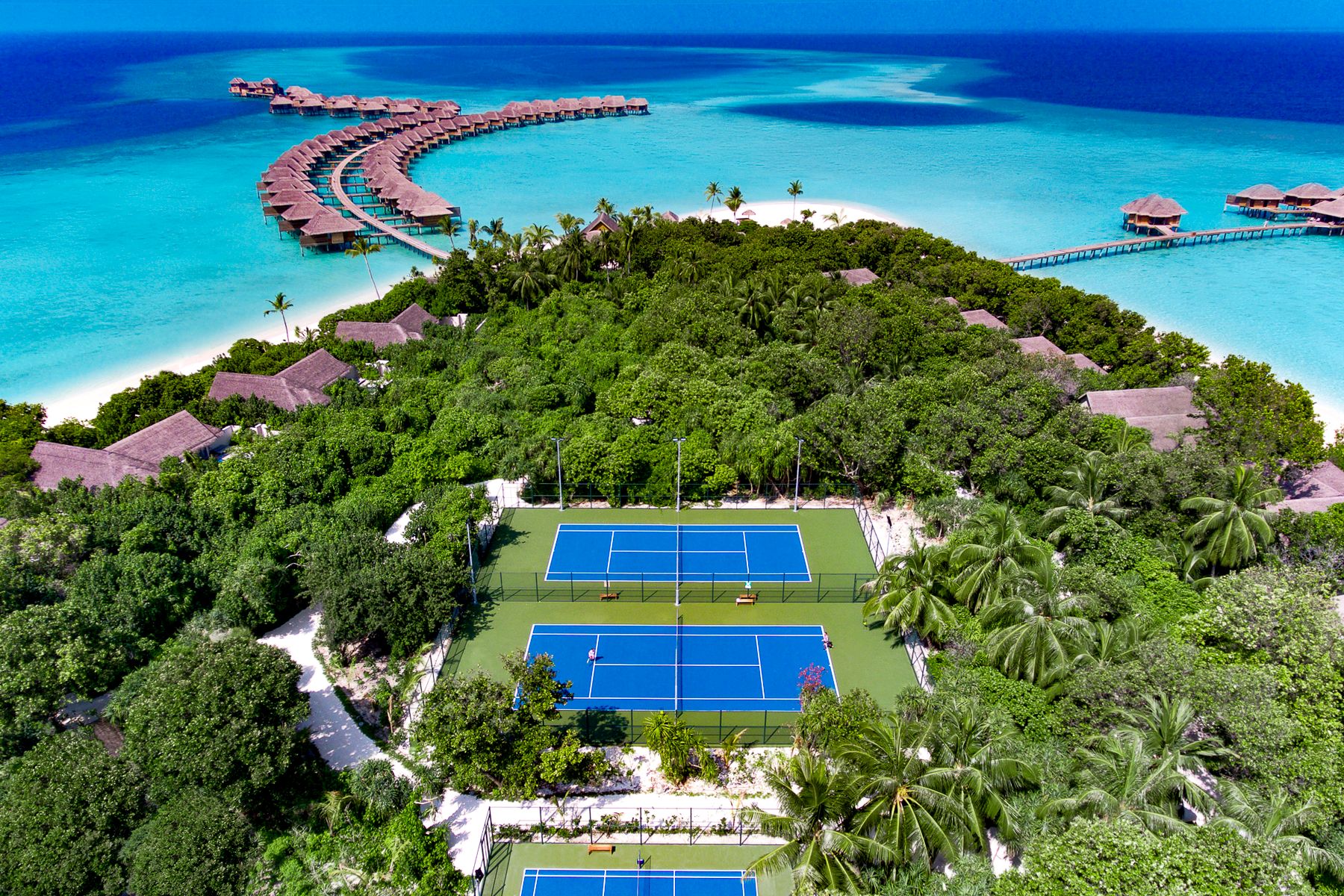 Aerial view of the tennis courts at Vakkaru Maldives