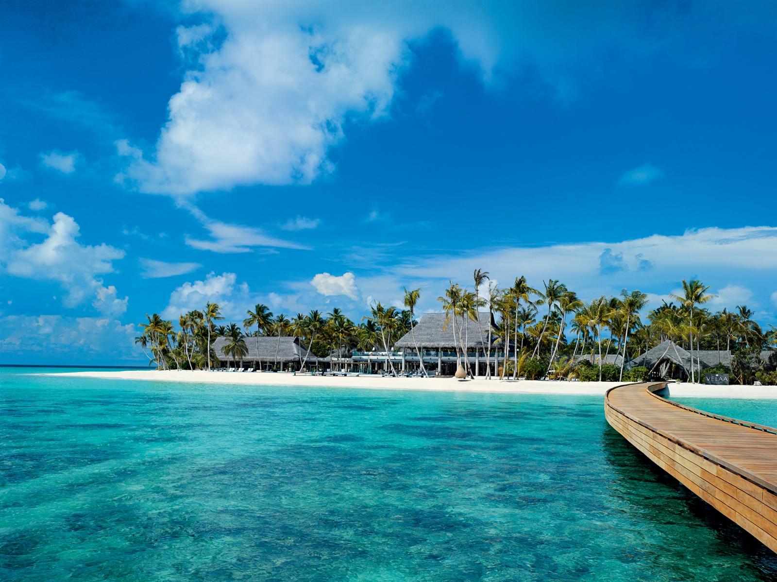 View of on Velaa Private Island in the Maldives including jetty and beach