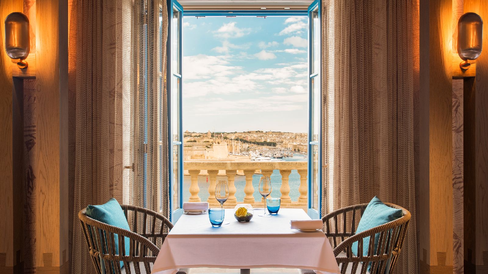 Harbour view from the ION restaurant at Iniala Harbour House in Valletta Malta
