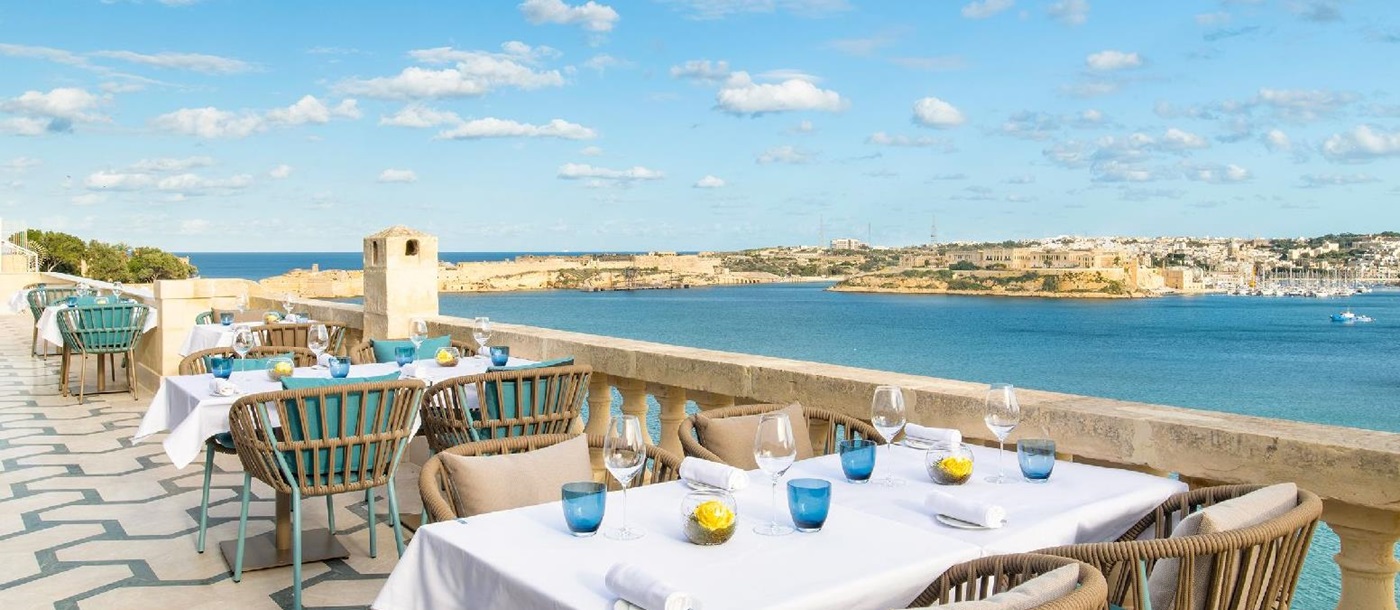 Grand harbour views from ION restaurant at Iniala Harbour House in Valletta Malta