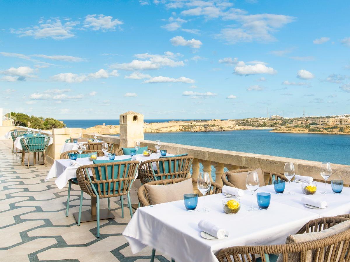 Grand harbour views from ION restaurant at Iniala Harbour House in Valletta Malta