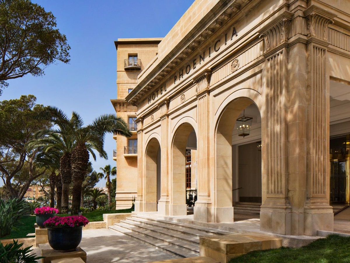 Grand entrance to The Phoenica Malta hotel in Valletta