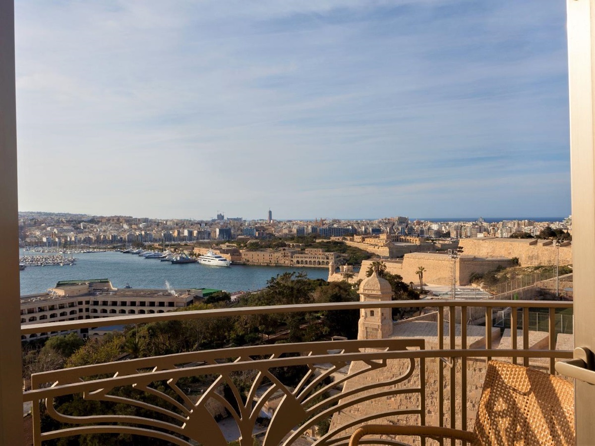 Grand harbour view from a guest room at The Phoenica Malta hotel in Valletta