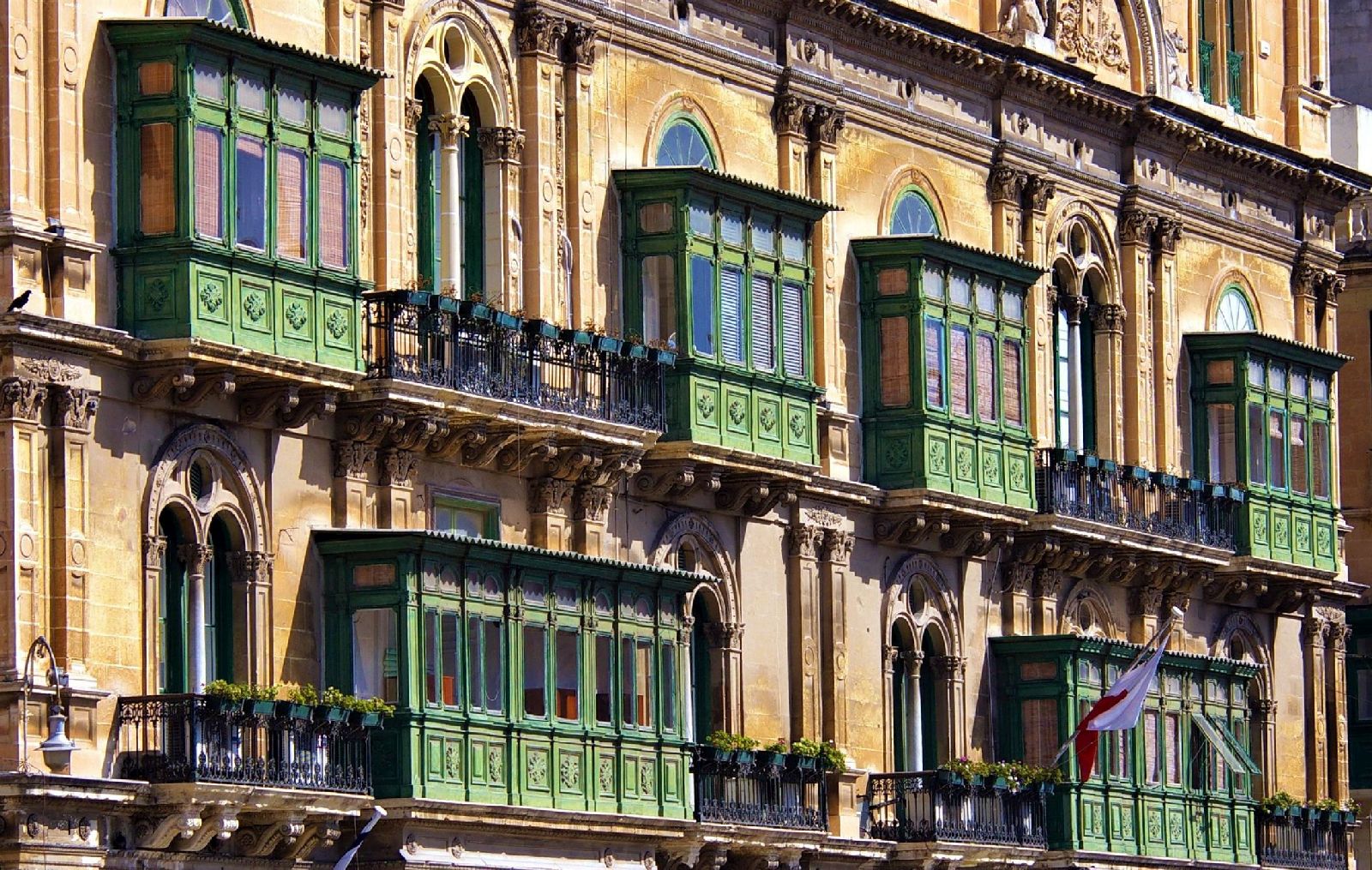 Traditional wooden balconies in Valletta, Malta