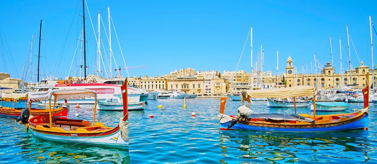 Traditional fishing boats in Valletta harbour in Malta