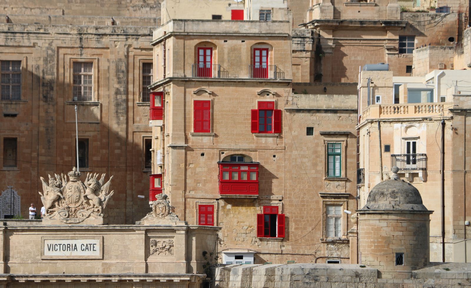 Traditional painted balconies and buildings in Valletta, Malta