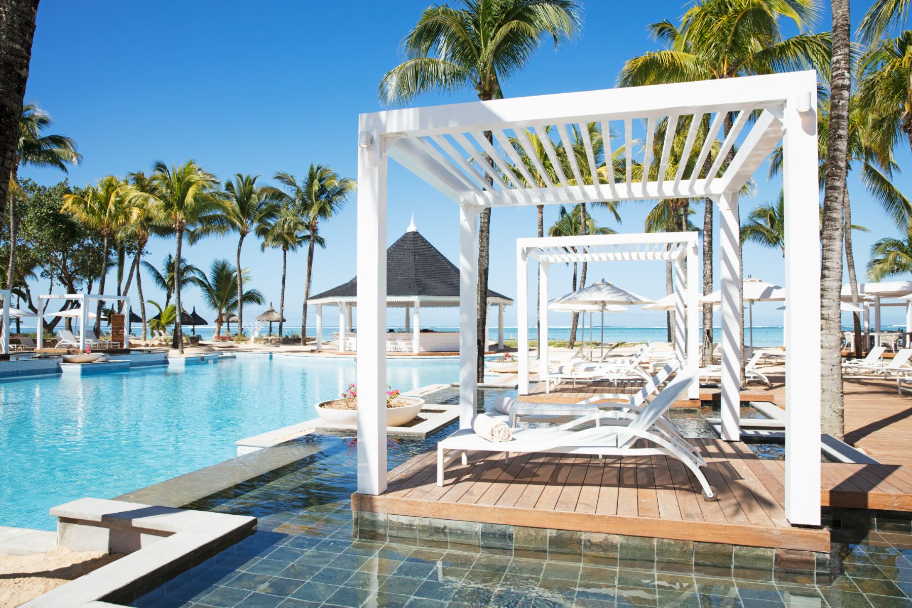 A poolside lounger at Heritage Le Telfair Golf & Wellness Resort in Mauritius