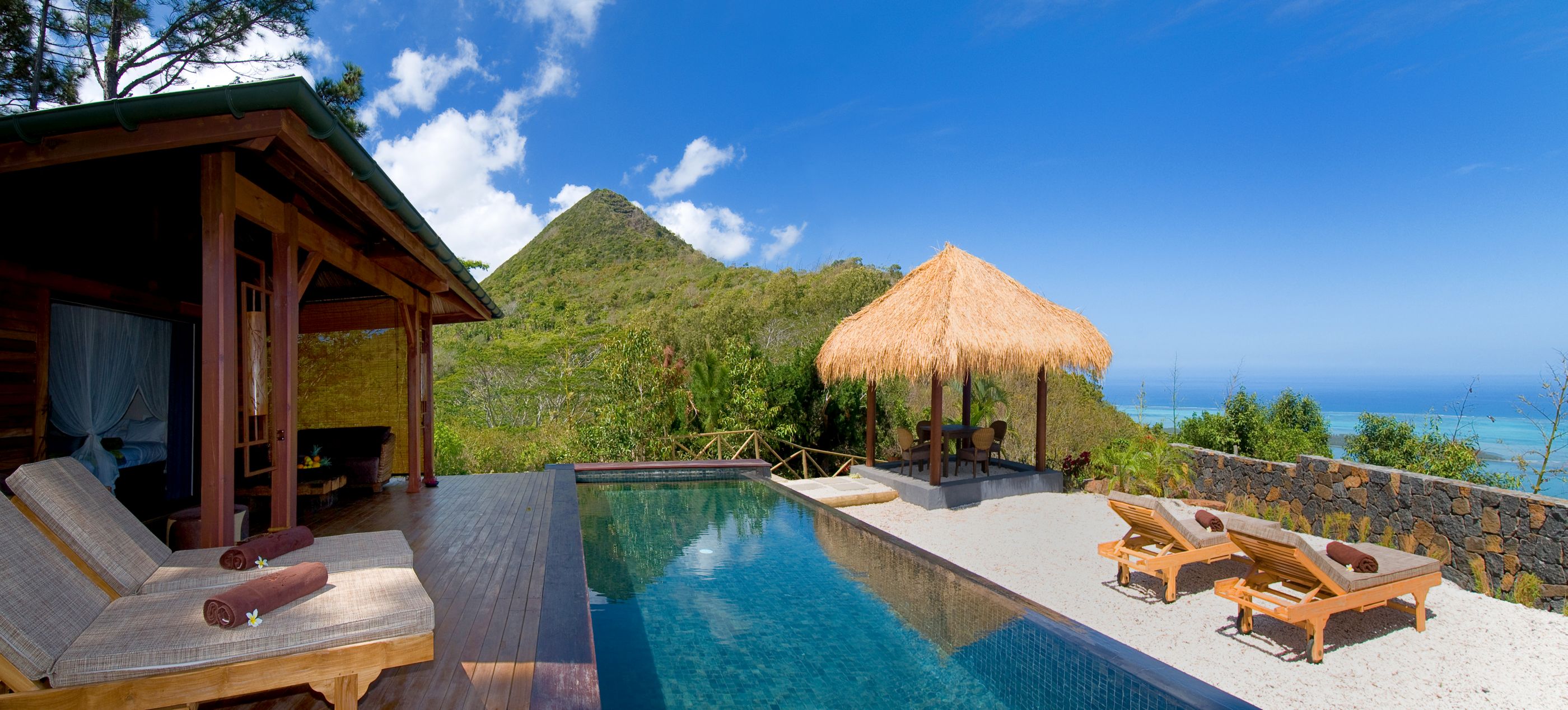 swimming pool of a suite at Lakaz Chamarel, Mauritius