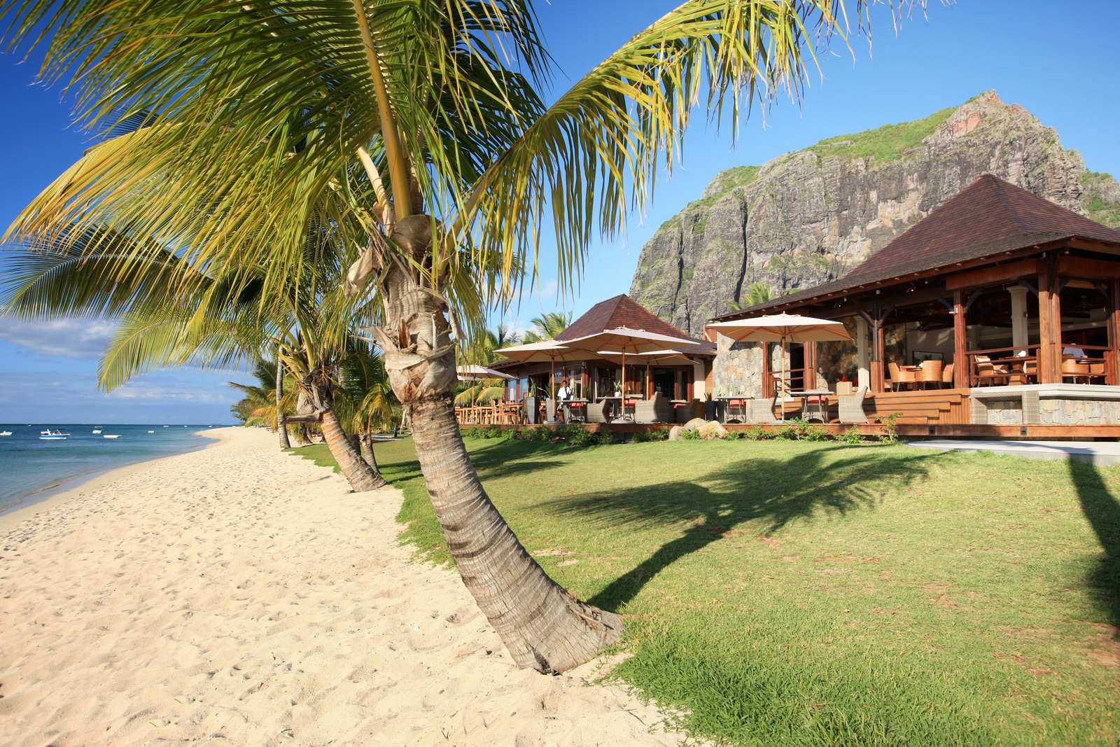 Beach and facade of villas of LUX* le Morne, Mauritius