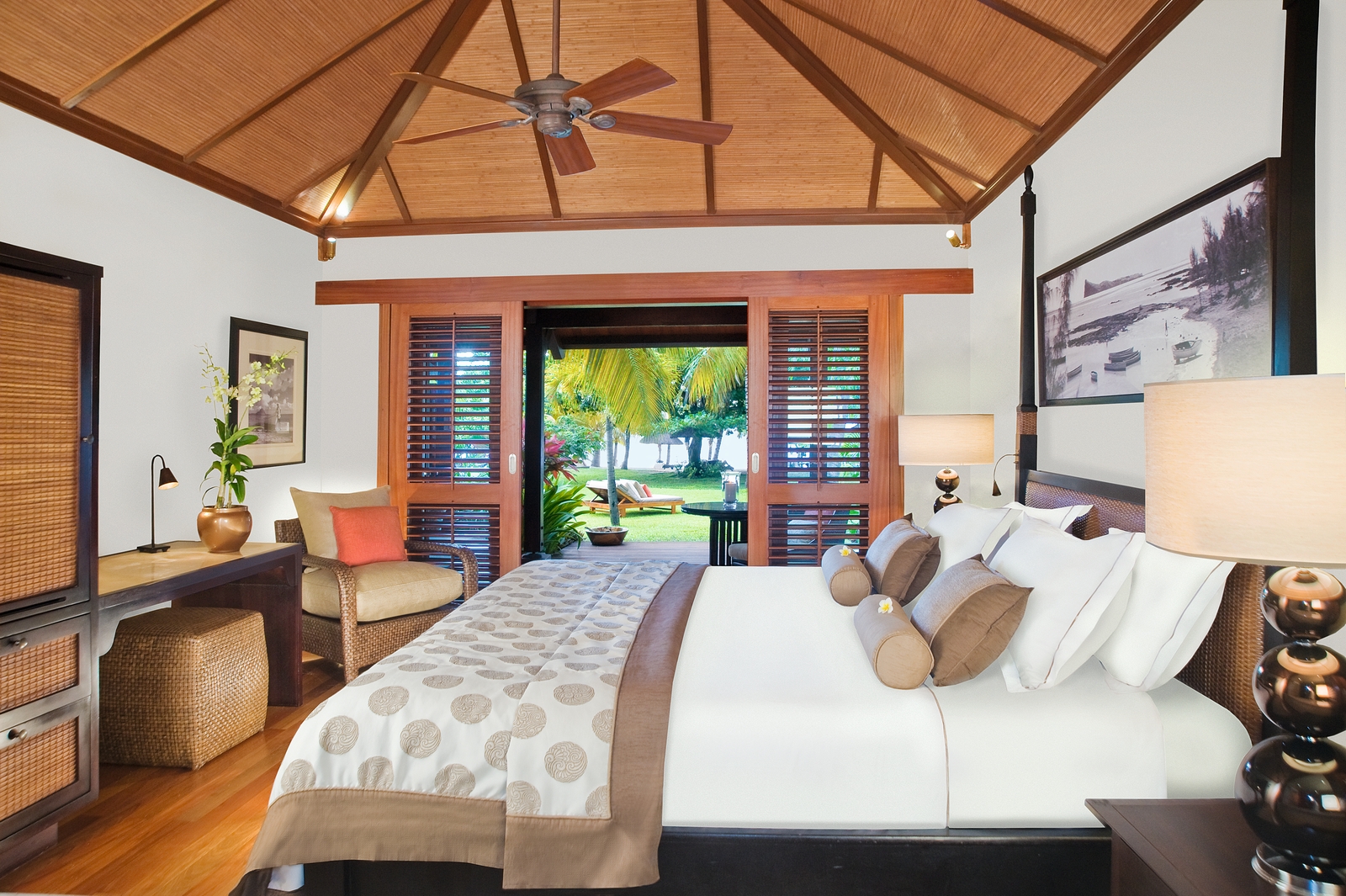 Double bedroom with king sized bed in LUX* le Morne, Mauritius