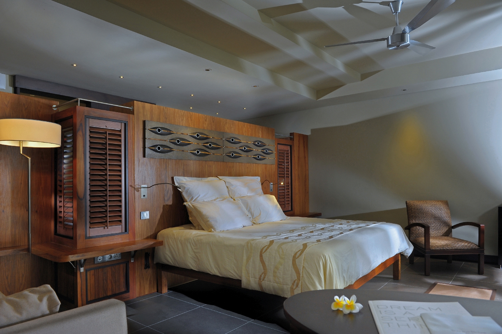 Double bedroom of a beachfront suite at Royal Palm, Mauritius