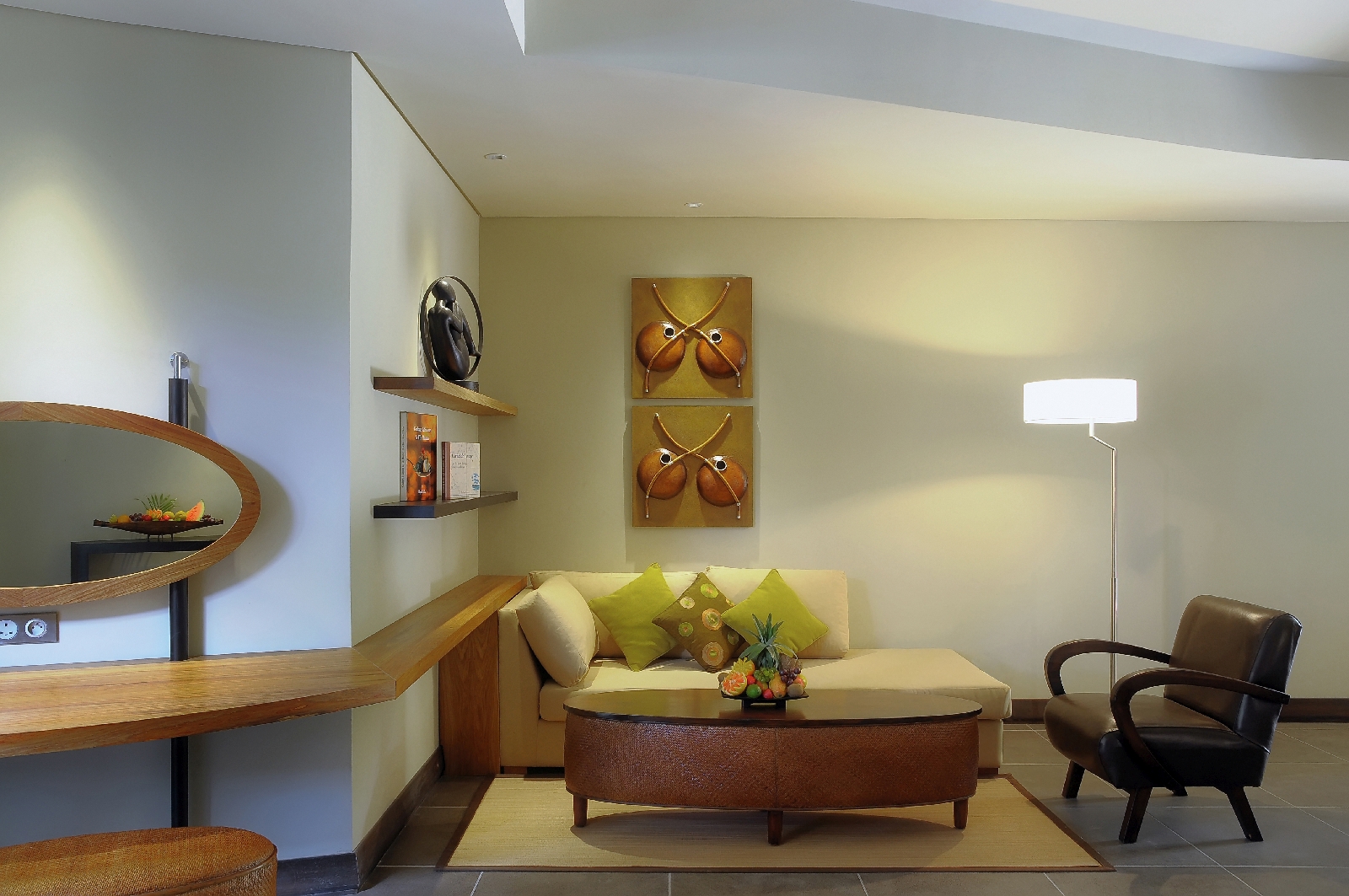 living room of a beachfront suite at Royal Palm, Mauritius