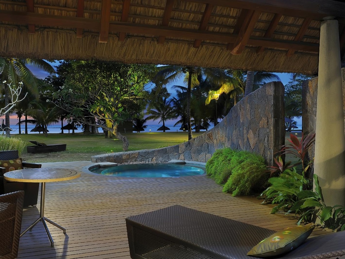 The swimming pool of a beachfront suite at Royal Palm, Mauritius
