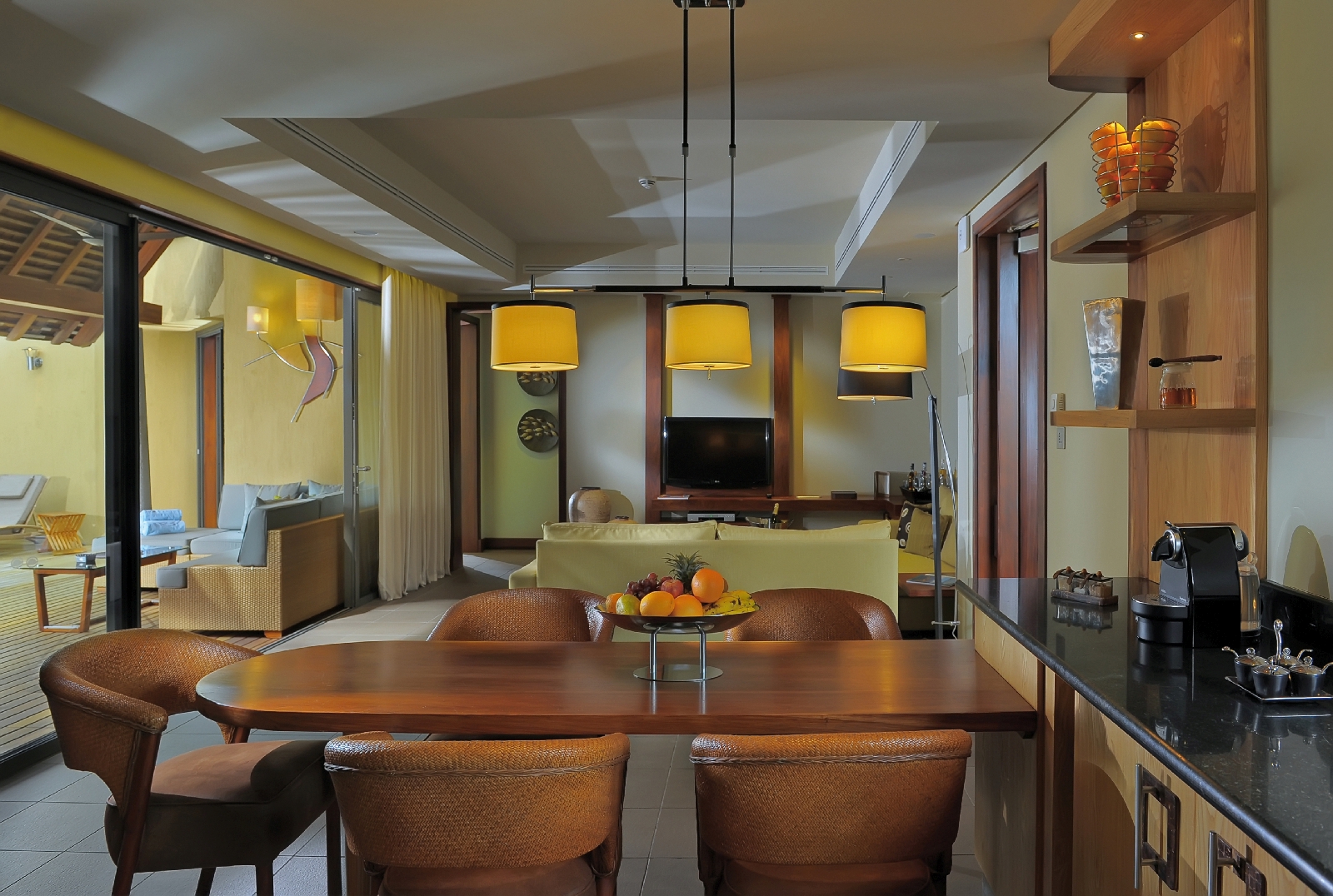 the kitchen of a pool villa at Royal Palm, Mauritius