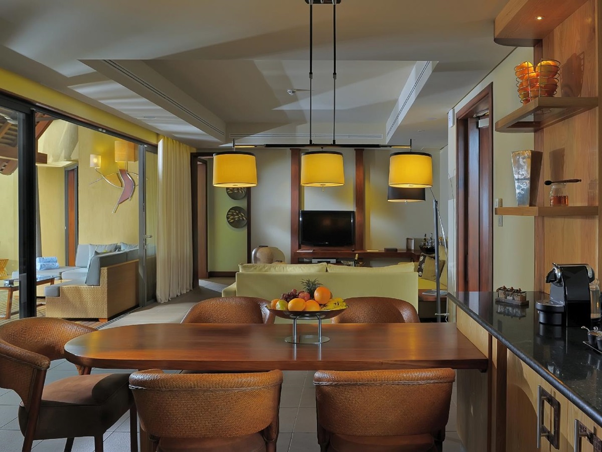 the kitchen of a pool villa at Royal Palm, Mauritius