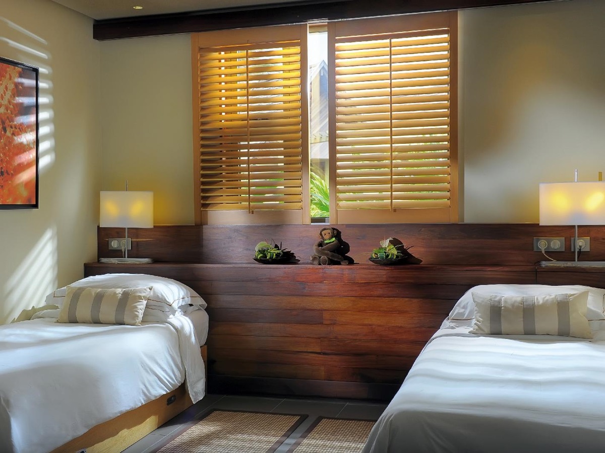 twin bedroom of a pool villa at Royal Palm, Mauritius