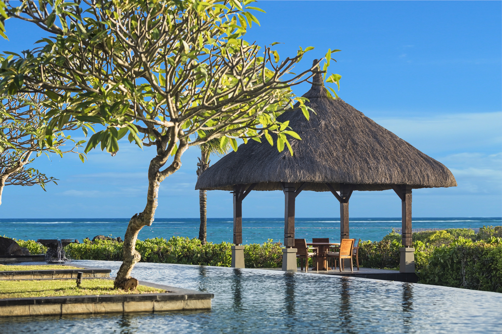 Private Dining in a oceanview pavillion at a Shanti Maurice Pool Villa