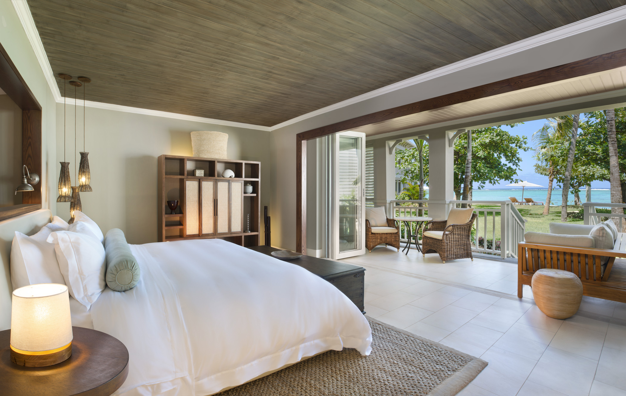 A deluxe double bedroom at St Regis Mauritius