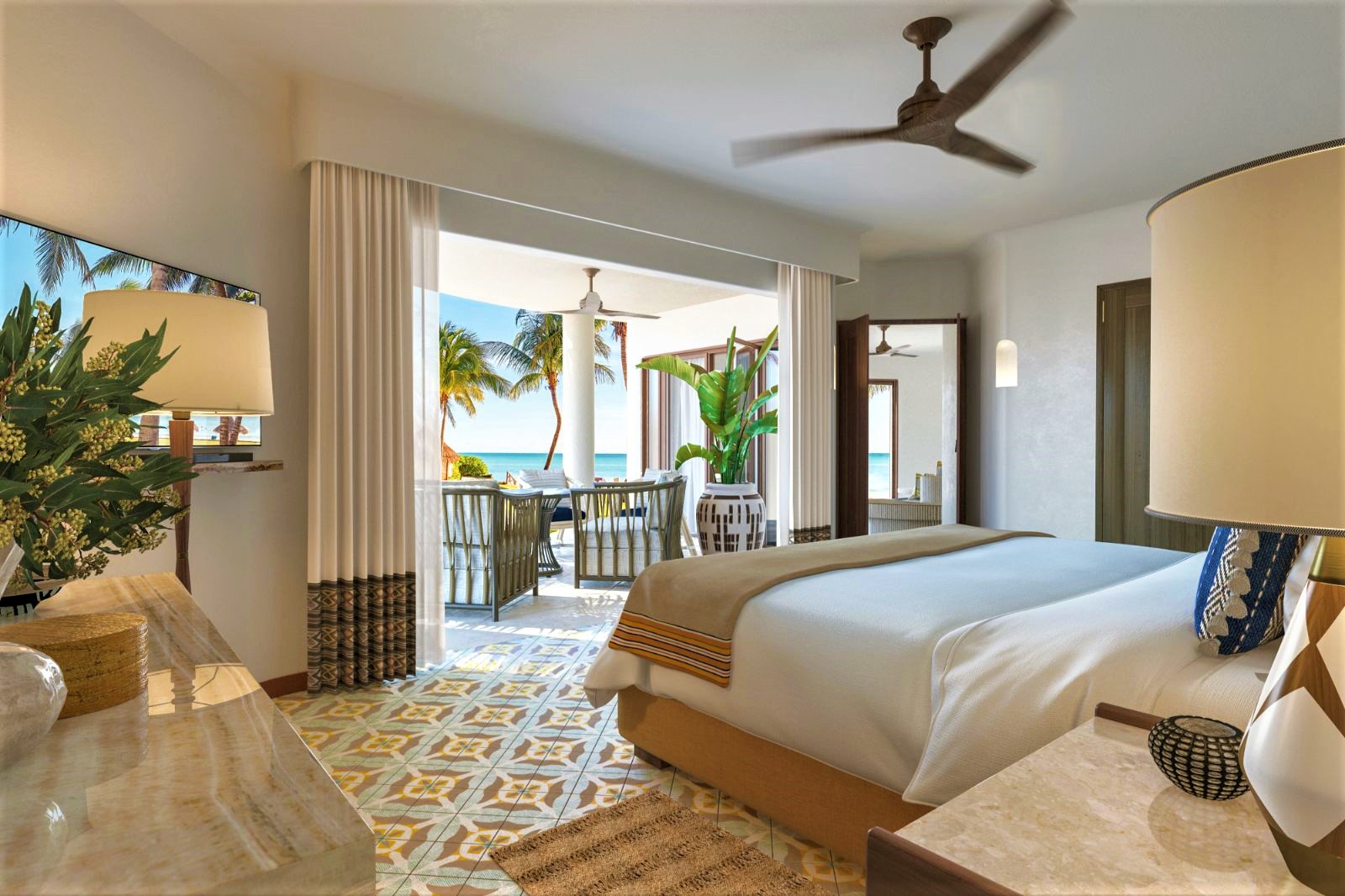 Guest suite with terrace at Belmond Maroma resort & Spa on the Riviera Maya in Mexico