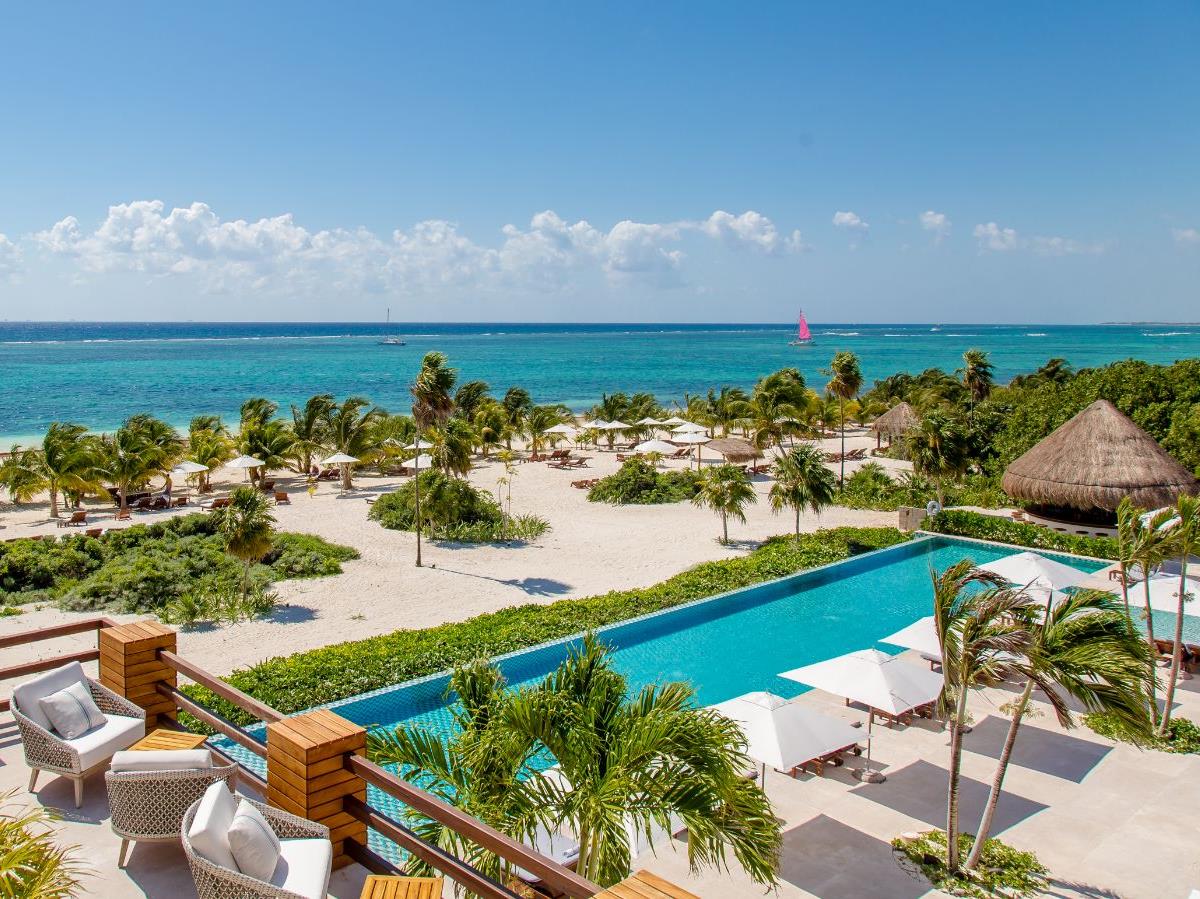 low aerial view of Chabla Maroma on the Yucatan Peninsula in Mexico
