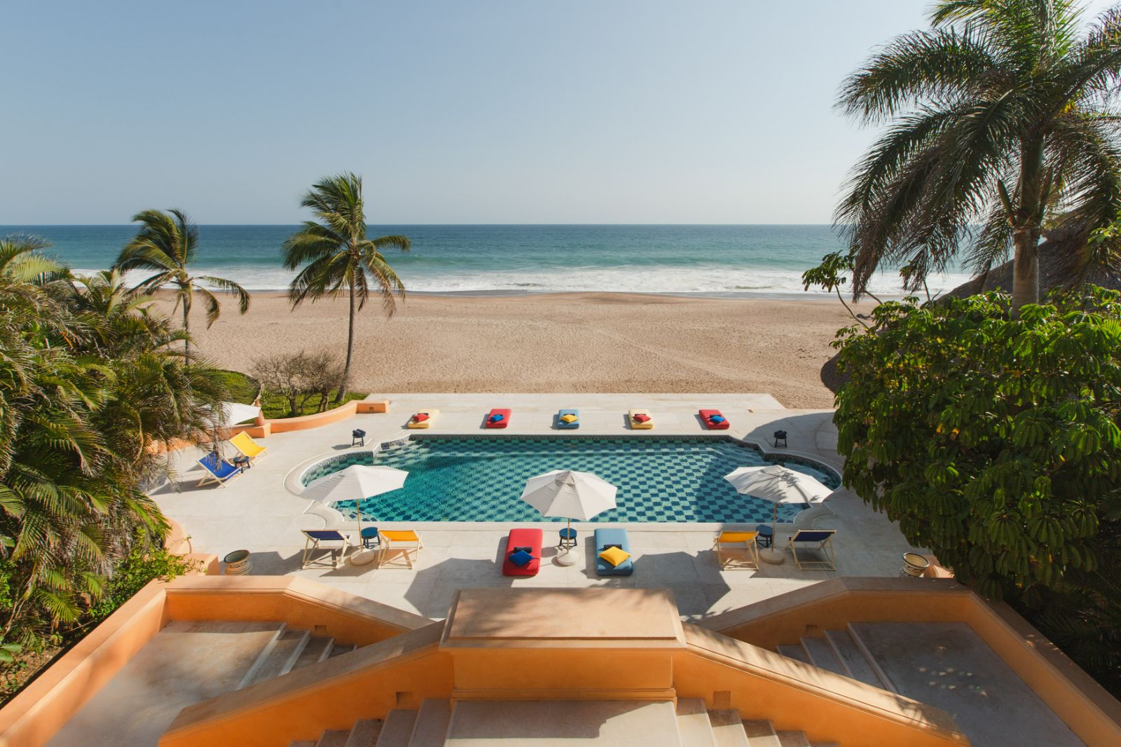 Pool and beach views at Cuixmala on Mexico's Pacific Coast