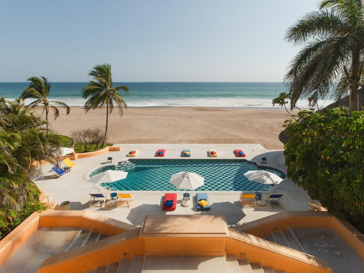 Pool and beach views at Cuixmala on Mexico's Pacific Coast