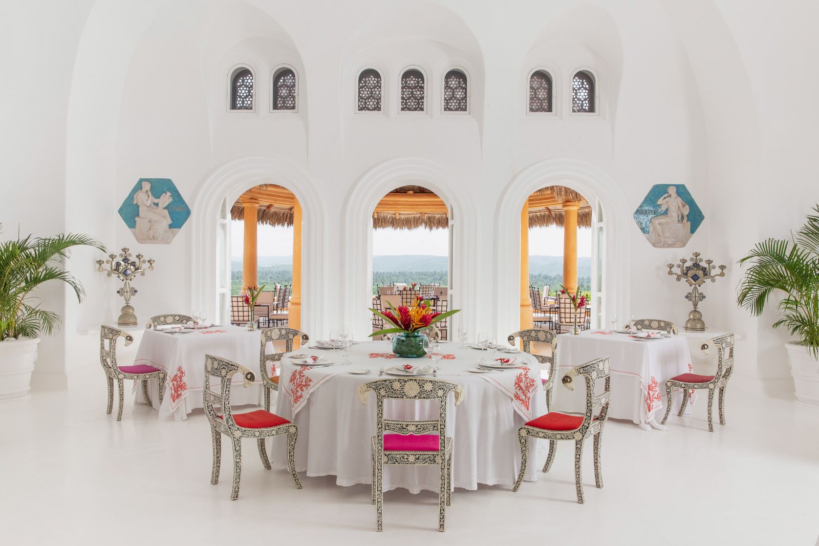 Restaurant dining table at Cuixmala on Mexico's Pacific coast