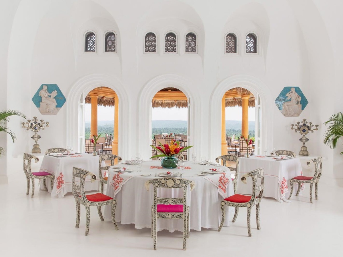 Restaurant dining table at Cuixmala on Mexico's Pacific coast