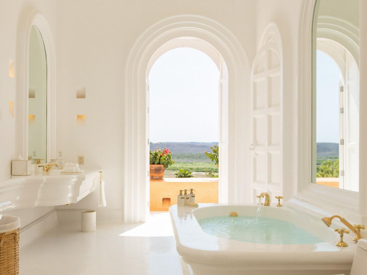 Guest suite bathroom at Cuixmala on Mexico's Pacific coast