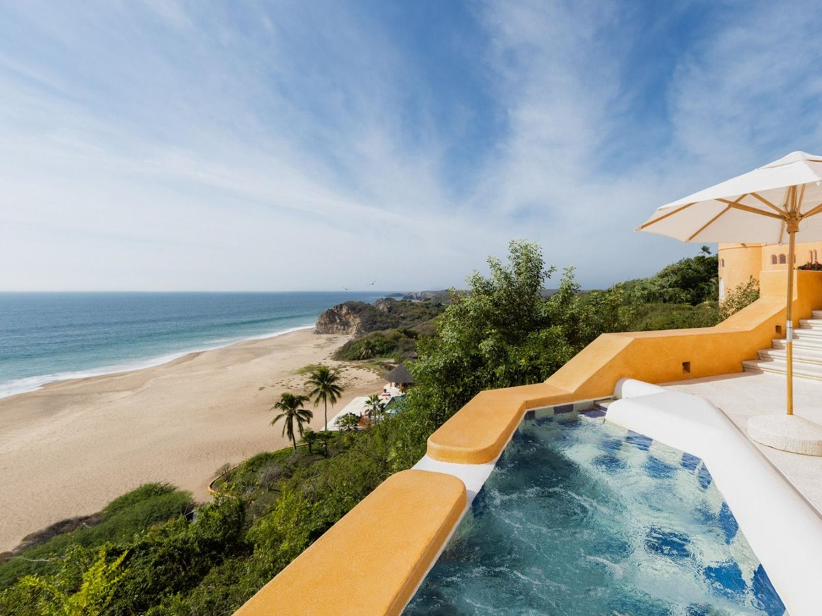 Guest suite terrace pool overlooking Mexico's Pacific coast at Cuixmala