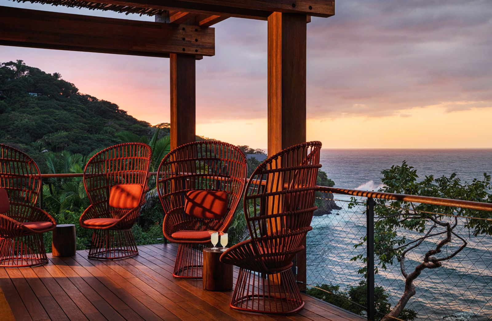 Terrace seats at sunset at One&Only Mandarina on Mexico's Riviera Nayarit