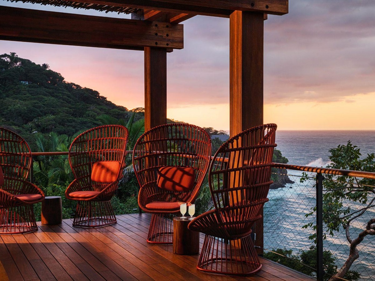 Terrace seats at sunset at One&Only Mandarina on Mexico's Riviera Nayarit